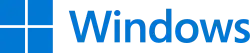 The Windows logo containing a blue icon depicting a stylized four-pane window shape, and the word Windows in blue