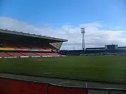 An empty football field.