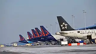 Brussels Airlines aircraft lined up at Brussels Airport