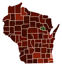 Image 52Map of counties in Wisconsin by racial plurality, per the 2020 U.S. census
Legend

 

Non-Hispanic White  40–50%  60–70%  70–80%  80–90%  90%+
Native American  80–90% 

 (from Wisconsin)