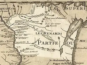 Image 20Wisconsin in 1718, Guillaume de L'Isle map, with the approximate state area highlighted (from Wisconsin)