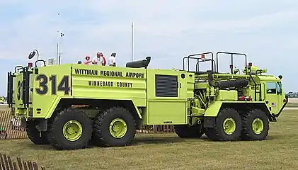 This 8x8 fire truck is unusual in that it steers by frame articulation