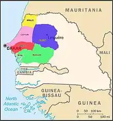 Constituent states of the Wolof Empire c. 1400