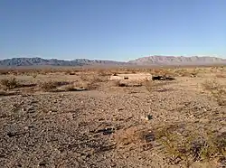 Remnants of a small recreational cabin in Wonder Valley, CA