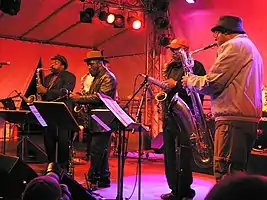 In 2007, from left to right: David Murray, Tony Kofi, Oliver Lake and Hamiet Bluiett. Photo by Andy Newcombe