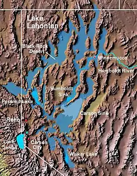 The Carson Sink and the Lahontan Valley form the central portion of the lake bed of the prehistoric Lake Lahontan.