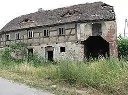 Abandoned half-timbered house