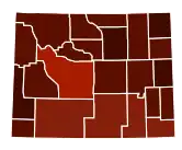 Image 26Map of counties in Wyoming by racial plurality, per the 2020 U.S. census
Legend

 

Non-Hispanic White  60–70%  70–80%  80–90%  90%+ 

 (from Wyoming)