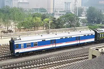 A China Railway XL25K baggage car at Beijing railway station