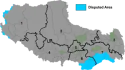 Map of prefectures of Tibet Autonomous Region