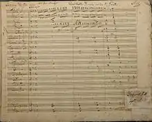 The first page of "Quinteto Finale" from Act III of the opera Anna Winter by Xyndas (composer's autograph). It is exhibited in the Museum of the Philharmonic Society of Corfu