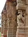 Yali pillars under the Someshwara temple gopura (tower), Magadi