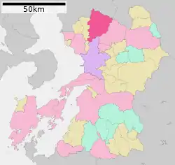 Location of Yamaga in Kumamoto Prefecture