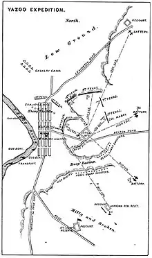 Black and white map shows the 5 March 1864 Battle of Yazoo City