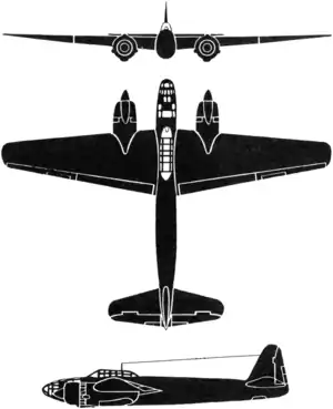 3-view silhouette of the Yokosuka P1Y