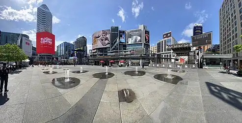 A 180 degree panoramic view taken from the centre of the square.