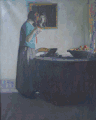 Young Girl Braiding Her Hair. c. 1912. Bought by James S. Booth, who studied under Tanner about 1911, after attending the Ecole des Beaux-Arts in Paris. Collection of Cranbrook Educational Community, in Thornlea house.
