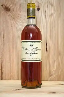 A bottle of Sauternes, a great Fortified wine.