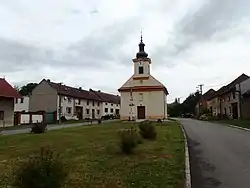 Centre of Zábeštní Lhota with the Chapel of the Assumption of the Virgin Mary