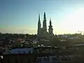 Cathedral in view behind St. Mark's Church in the foreground