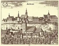 Modern Zagreb's town core emerged from the Upper Town medieval settlements of  Gradec and  Kaptol. Picture from 1689