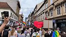 Zagreb Pride 2023 participants walk Ilica street