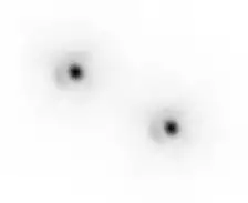 Zeta Bootis imaged with the Nordic Optical Telescope on 13 May 2000 using the lucky imaging method. (The Airy discs around the stars are diffraction from the 2.56 m telescope aperture.)