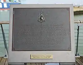 Detail of the commemorative plate in the port of Zeebrugge