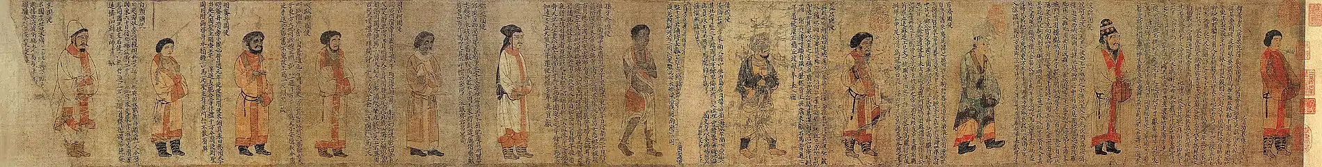 A Song dynasty copy of the Portraits of Periodical Offering of Liang, dated to the 6th century, depicting ambassadors from various tributary states