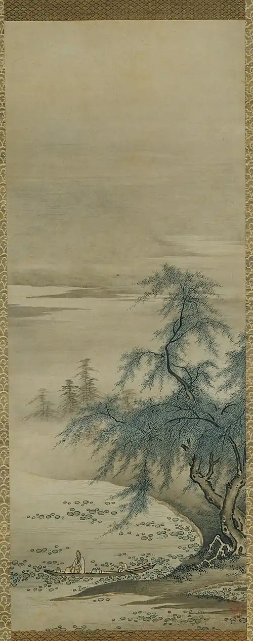 Kanō Masanobu, 15th century founder of the Kanō school, which dominated Japanese brush painting until the 19th century, Zhou Maoshu Appreciating Lotuses, hanging scroll