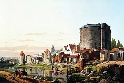 View of the remnants of Brussels' city walls near the Halle Gate in 1830–31