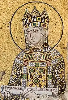 Mosaic of Empress Zoë in imperial regalia holding a scroll