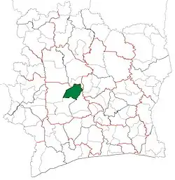 Location in Ivory Coast. Zuénoula Department has retained the same boundaries since its creation in 1980.