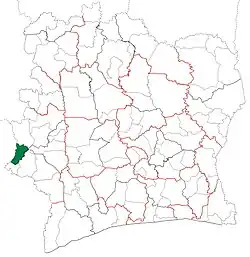 Location in Ivory Coast. Zouan-Hounien Department has retained the same boundaries since its creation in 2005.