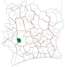 Location in Ivory Coast. Zoukougbeu Department has retained the same boundaries since its creation in 2008.