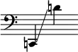 
     {
       \override SpacingSpanner.strict-note-spacing = ##t
       \set Score.proportionalNotationDuration = #(ly:make-moment 1/8)
       \clef bass \omit Score.TimeSignature
       \relative c,{c!4 \glissando d''!} 
     }
   