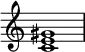  {
\override Score.TimeSignature #'stencil = ##f
\relative c' { 
  \clef treble \time 4/4
  <c e gis>1
} }
