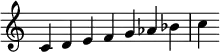  {
\override Score.TimeSignature #'stencil = ##f
\relative c' {
  \clef treble \time 7/4 c4 d e f g aes bes c
} }
