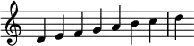 
{
\override Score.TimeSignature #'stencil = ##f
\relative c' { 
  \clef treble 
  \time 7/4 d4 e f g a b c d
} }
