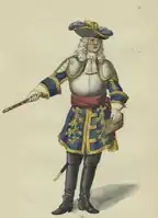 An Austrian general from the beginning of the 18th century wearing a cuirass and additional steel plates for shoulder protection.