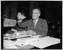 Alsberg testifying on behalf of the Federal Writers' Project before the House Committee on Un-American Activities, commonly known as HUAC. December 1938