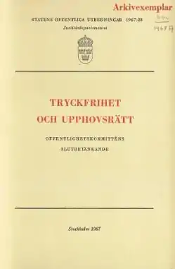 Front cover of SOU 1967:28 "Freedom of the press and Copyright".