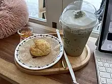 A scone and iced green tea