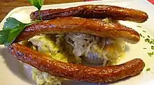 Fried sausages from Hof with sauerkraut and mashed potatoes