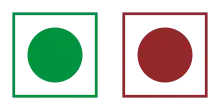 Green and red squares with circles in the middle of them