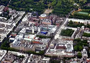 Aerial photograph of the Albertopolis area, taking in the museums, Exhibition Road and part of Hyde Park.