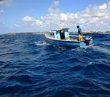 Carline in X50 was line fishing for barracuda off the fathom while the divers on P73 were decompressing between dives.