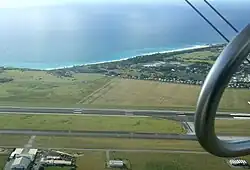 Long Beach to the south east of the Grantley Adams runway from Paul Nutting's microlight. It is much longer than Long Bay to the north east.