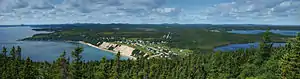 Arial view of Eastport Peninsula with Sandy Cove in the foreground