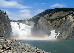 A waterfall making a rainbow